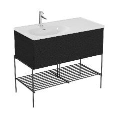 Vitra Equal 66522 Lavabo Dolabı 100 Cm, Asimetrik Lavabolu, Metal Ayaklı, Hareli Siyah Meşe